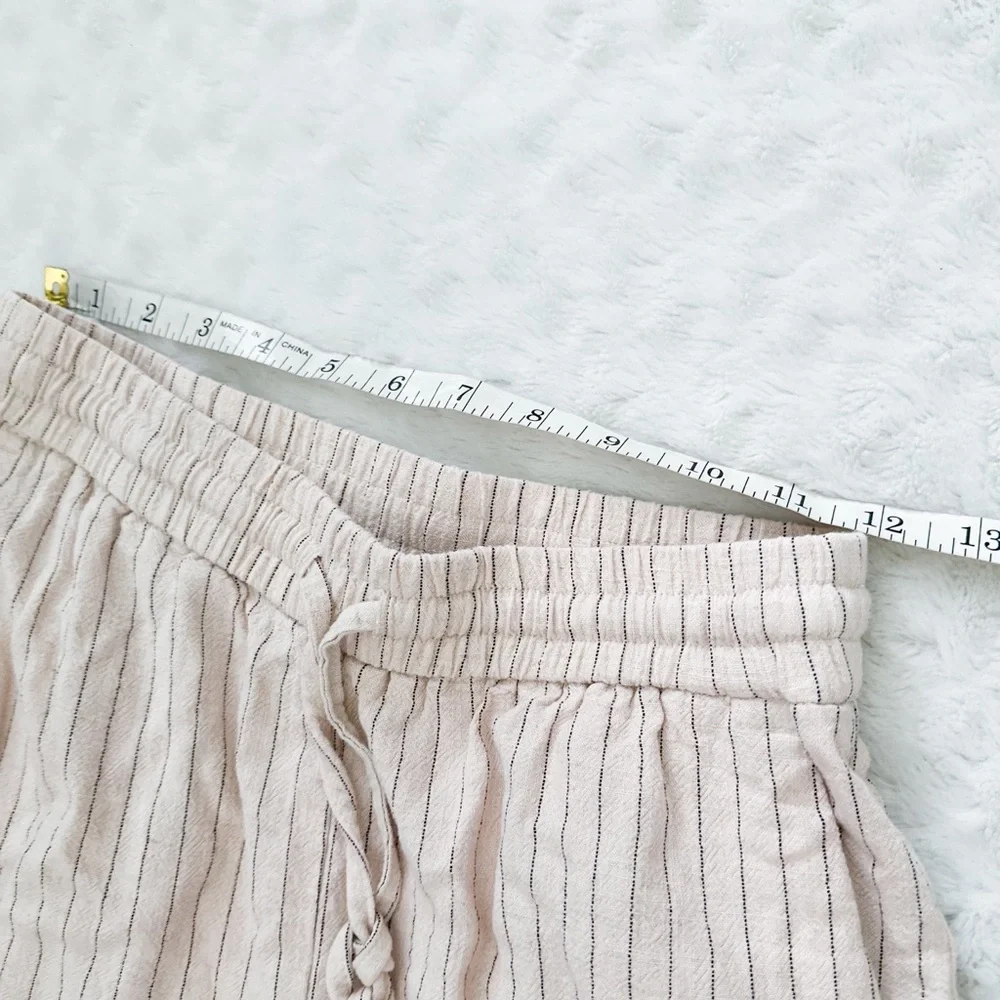 ZARA Pinkish Beige Pin Stripe Pull On Linen Pants